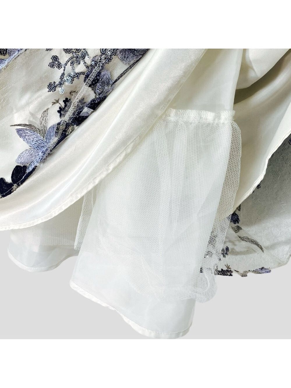 Tahari ASL‎ Embroidered Mesh Dress 8 Blue Silver Fairy Garden Prom Y2K Revival - Picture 7 of 12